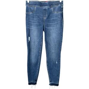 Spanx Blue Jean Denim Distressed Raw Hem Shaping Skinny Jeans Size Medium